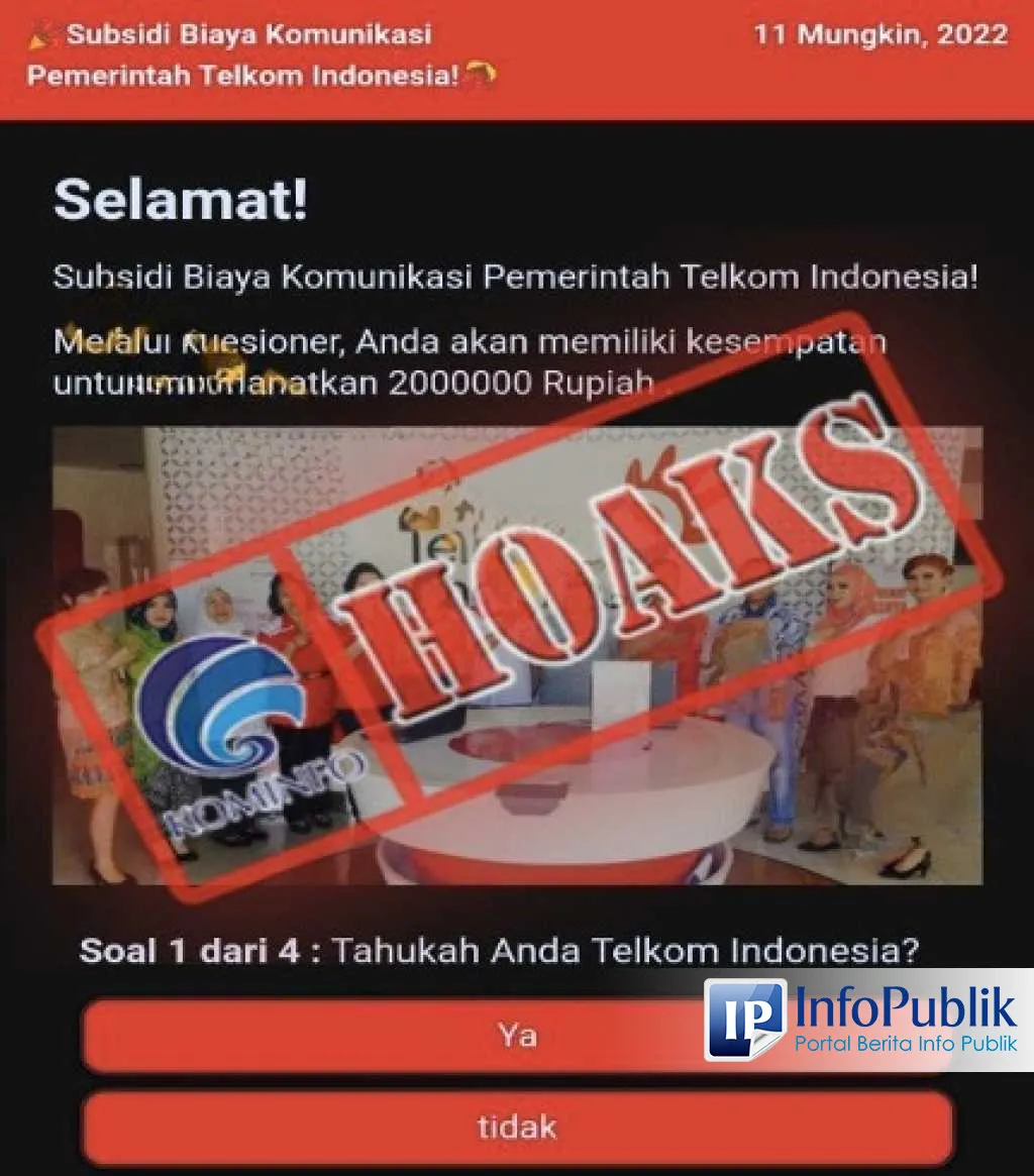 Klaim Subsidi Biaya Komunikasi Rp2 Juta dari Telkom Lewat Tautan Kuesioner Dipastikan Hoaks