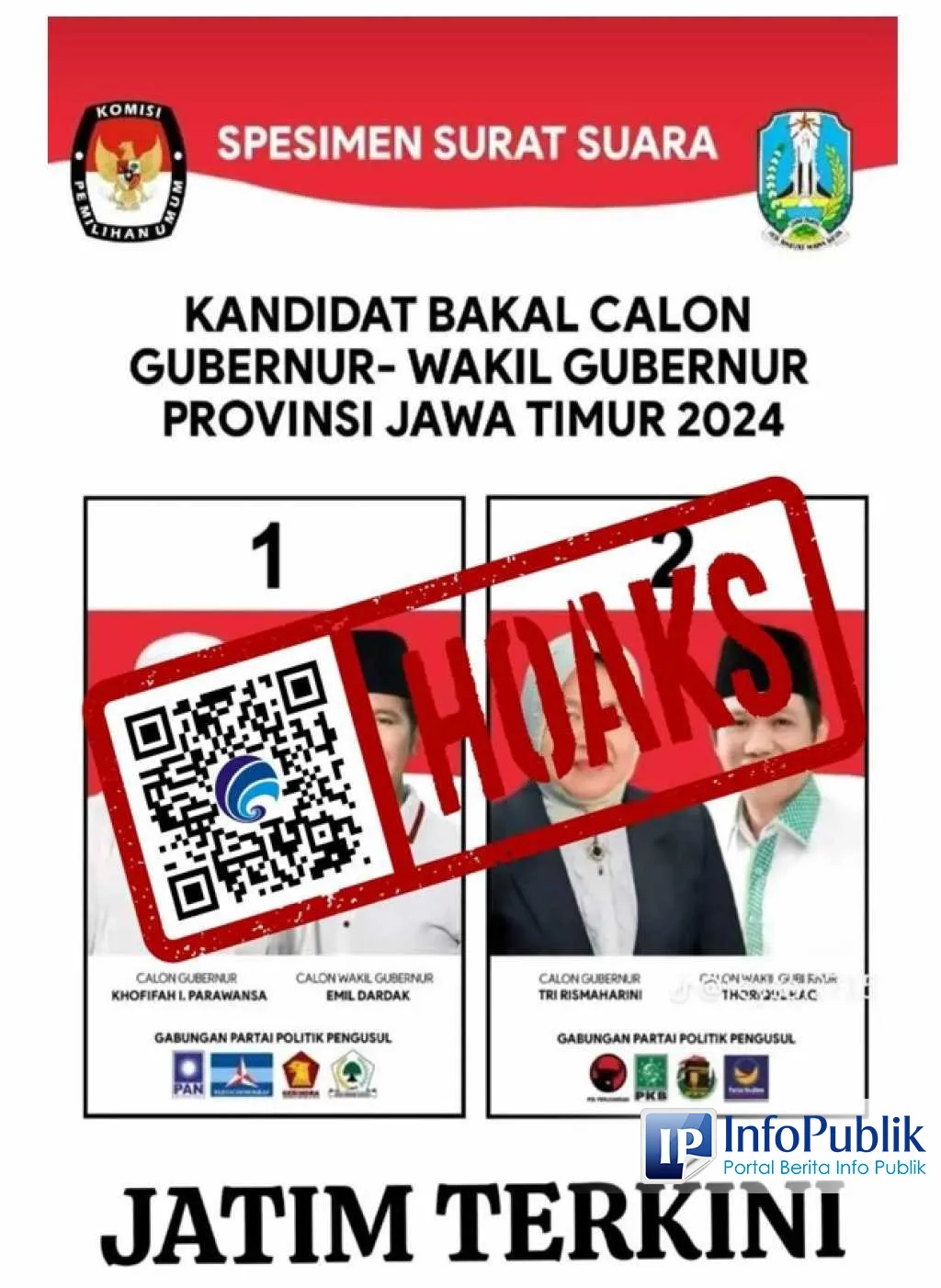 Klaim Spesimen Surat Suara Pilgub Jawa Timur 2024 di TikTok Dipastikan Hoaks