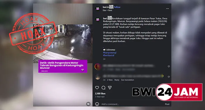 Video Kecelakaan yang Diklaim Terjadi di Kedungringin Muncar Ternyata Berlokasi di Nganjuk