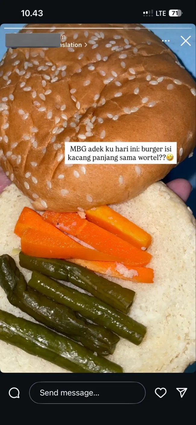 Unggahan Burger MBG Berisi Kacang Panjang dan Wortel Viral, Pemilik Akun Mengaku Dapat Peringatan atas Permintaan Komdigi