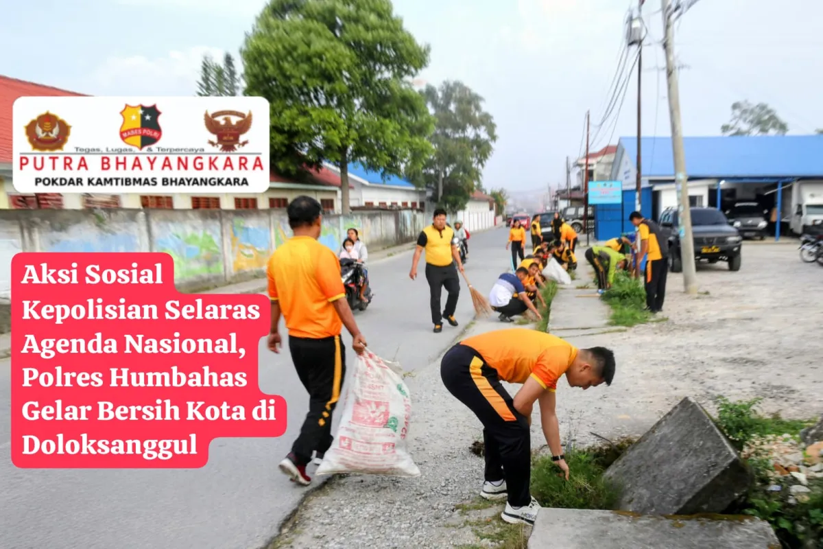 Polres Humbahas Gelar Kerja Bakti Bersihkan Sejumlah Ruas Jalan di Doloksanggul