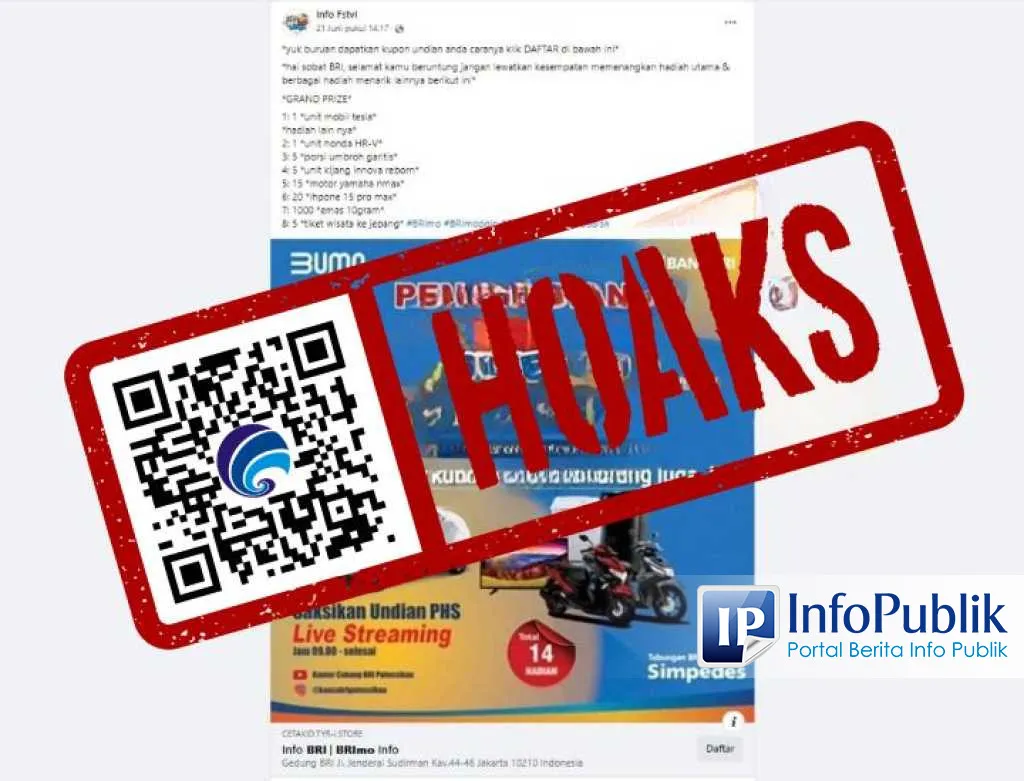 Cek Fakta: Klaim Pengundian Panen Hadiah Simpedes 2024 di Facebook Disebut Hoaks