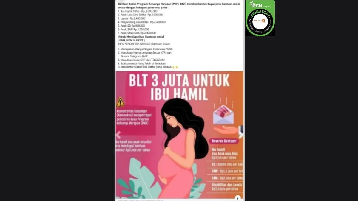 Cek Fakta: Link Pendaftaran Bansos PKH Ibu Hamil Rp 3 Juta Disebut Tidak Benar