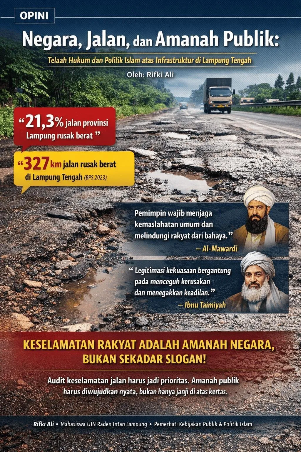 Jalan Rusak di Lampung Tengah Disorot: Data Kerusakan, Ancaman Keselamatan, dan Kewajiban Hukum Penyelenggara Jalan