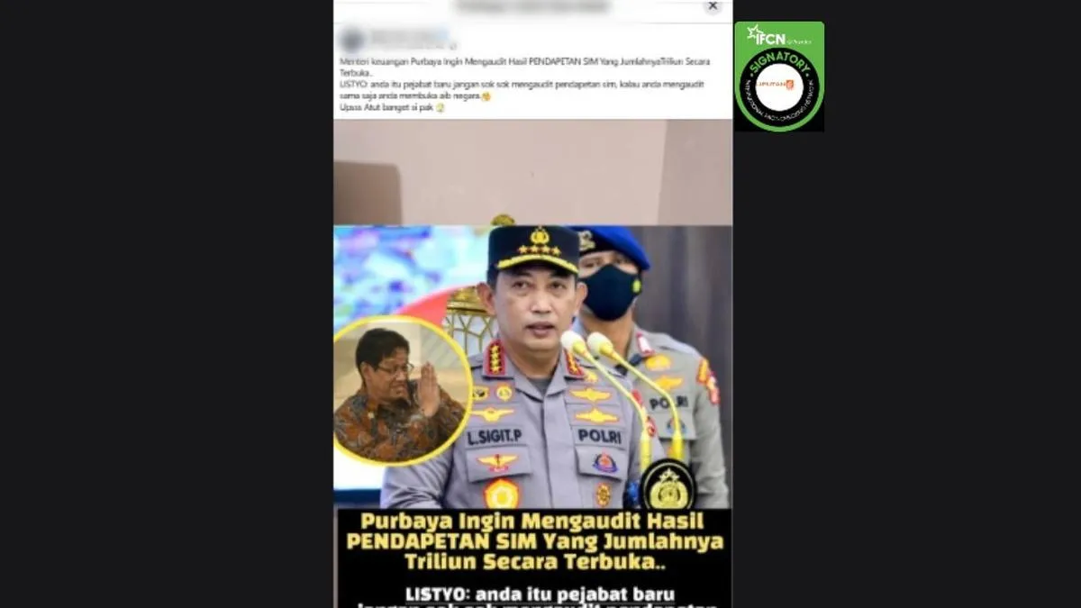 Klaim Menkeu Purbaya Ingin Audit Pendapatan SIM dan Berselisih dengan Kapolri Dinyatakan Hoaks