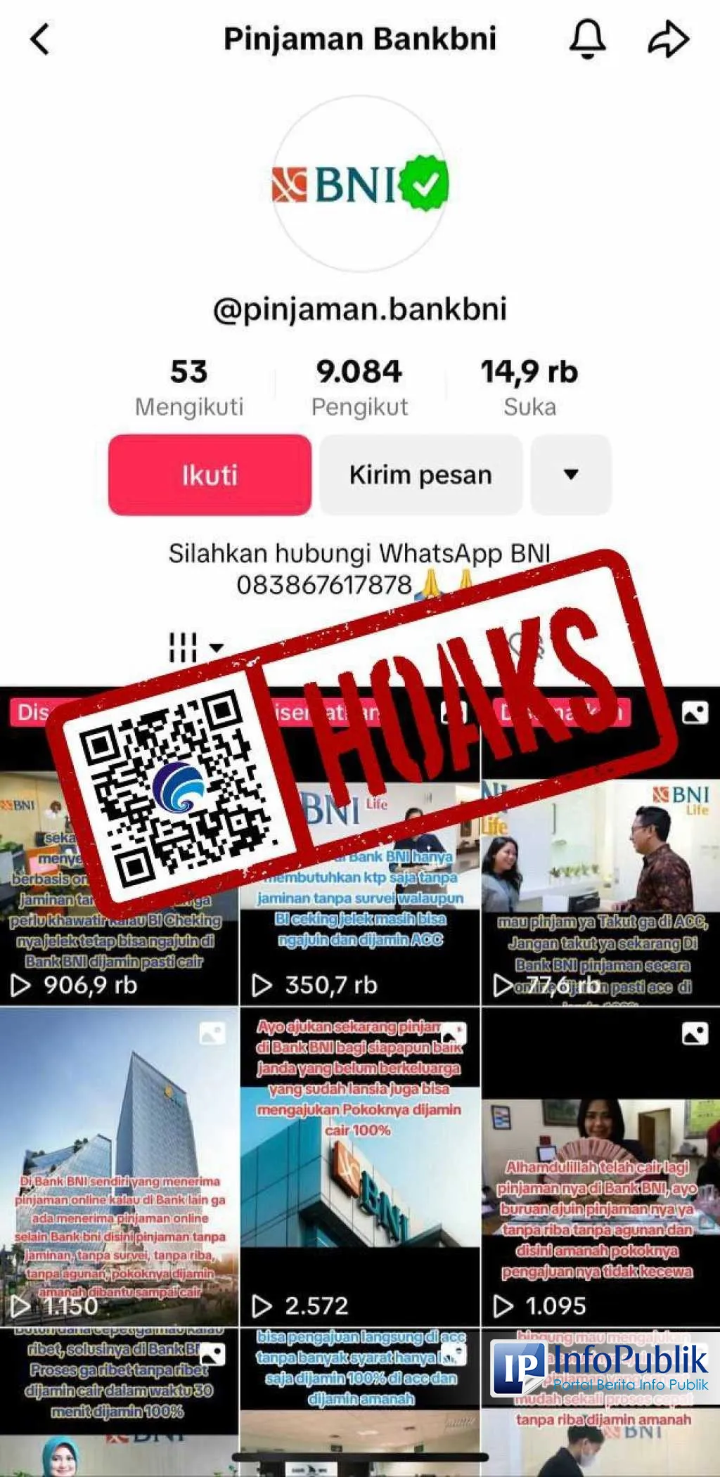 Cek Fakta: Akun TikTok Mengatasnamakan BNI Tawarkan Pinjaman Online, Ini Klarifikasinya