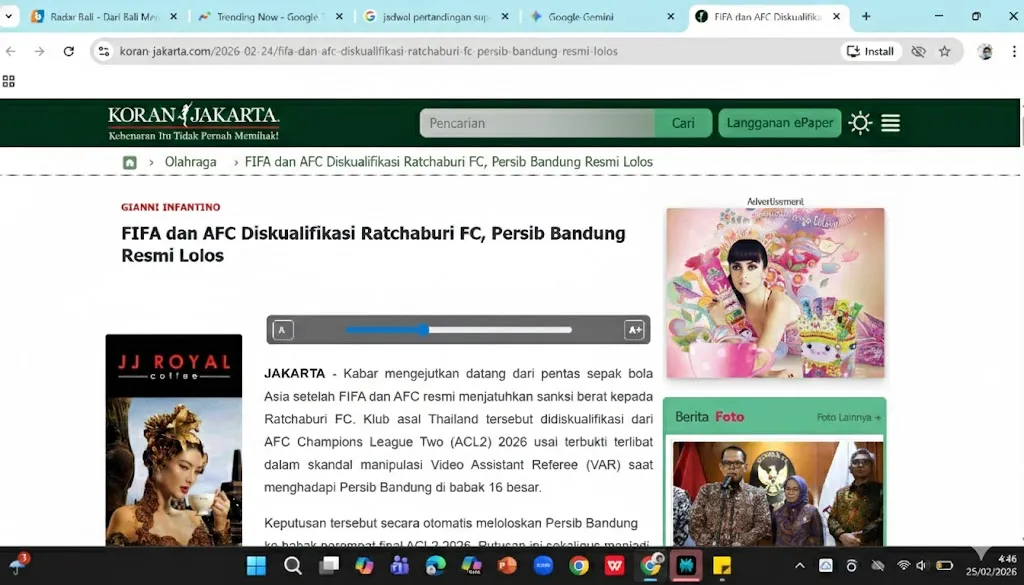 Cek Fakta: Benarkah Ratchaburi FC Didiskualifikasi dari ACL 2?