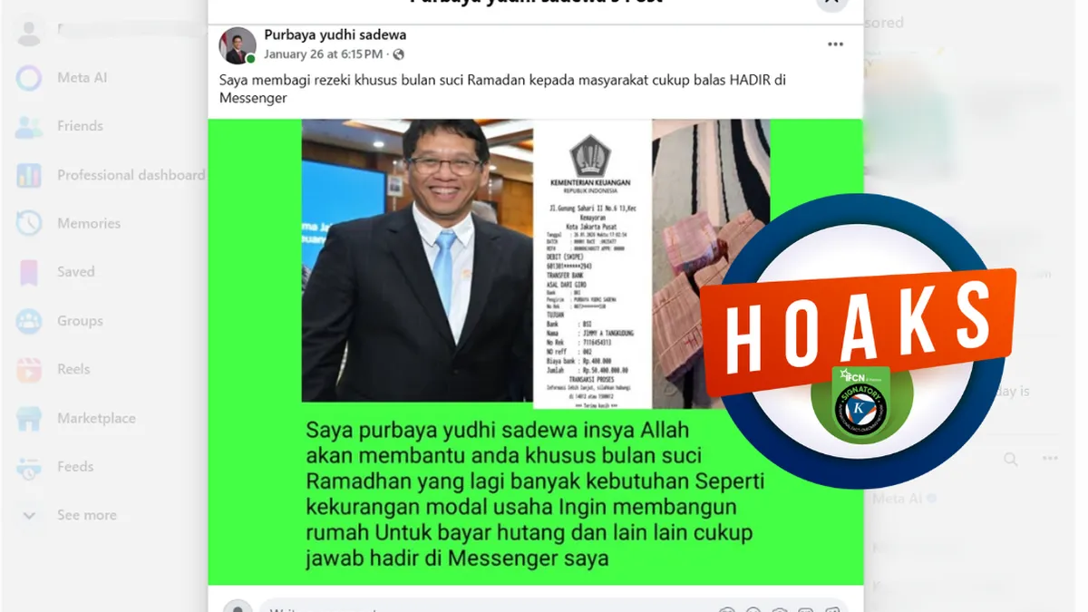 Narasi Bantuan Modal Usaha Mengatasnamakan Menkeu Purbaya Jelang Ramadhan 2026 Dipastikan Hoaks