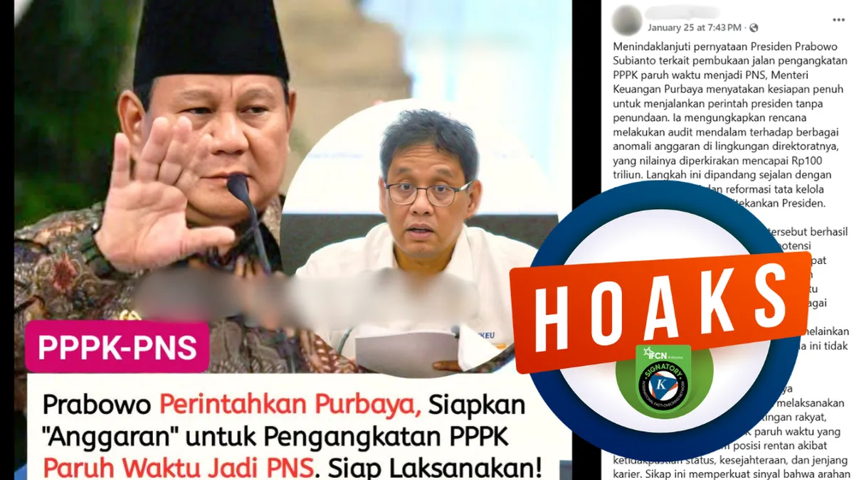 Klaim Prabowo Minta Menkeu Purbaya Siapkan Rp 100 Triliun untuk Angkat PPPK Jadi PNS Disebut Hoaks