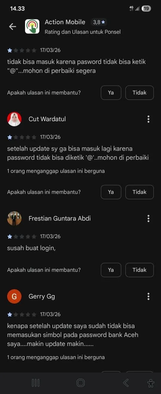 Pembaruan Aplikasi Action Bank Aceh Syariah Disorot karena Tak Lagi Mendukung Simbol pada Kata Sandi