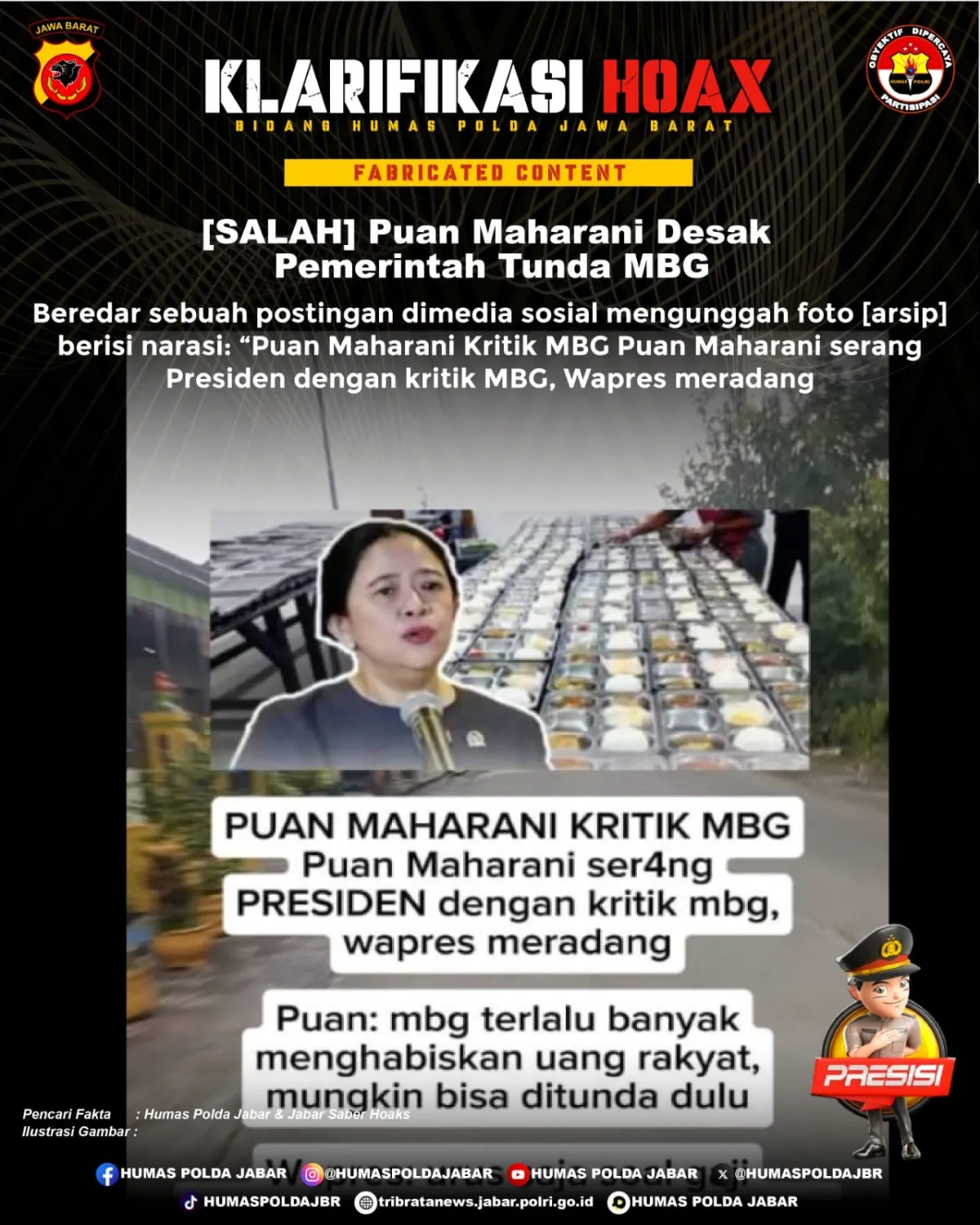 Narasi soal Puan Maharani Minta Penundaan MBG Beredar di Medsos, Pengecekan Fakta Dilakukan
