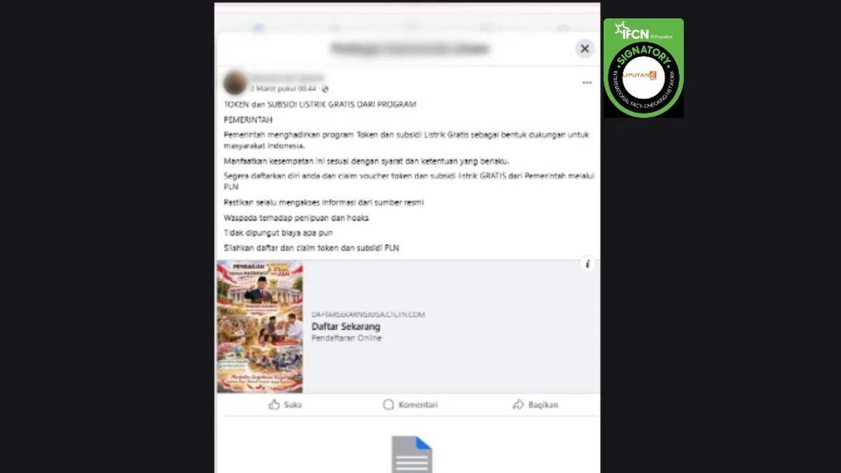 PLN Tegaskan Tautan Pendaftaran Token dan Subsidi Listrik Gratis yang Beredar adalah Hoaks