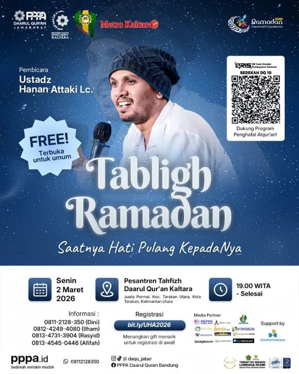 Ustadz Hanan Attaki Dijadwalkan Isi Kajian Ramadan di Tarakan pada 2 Maret 2026