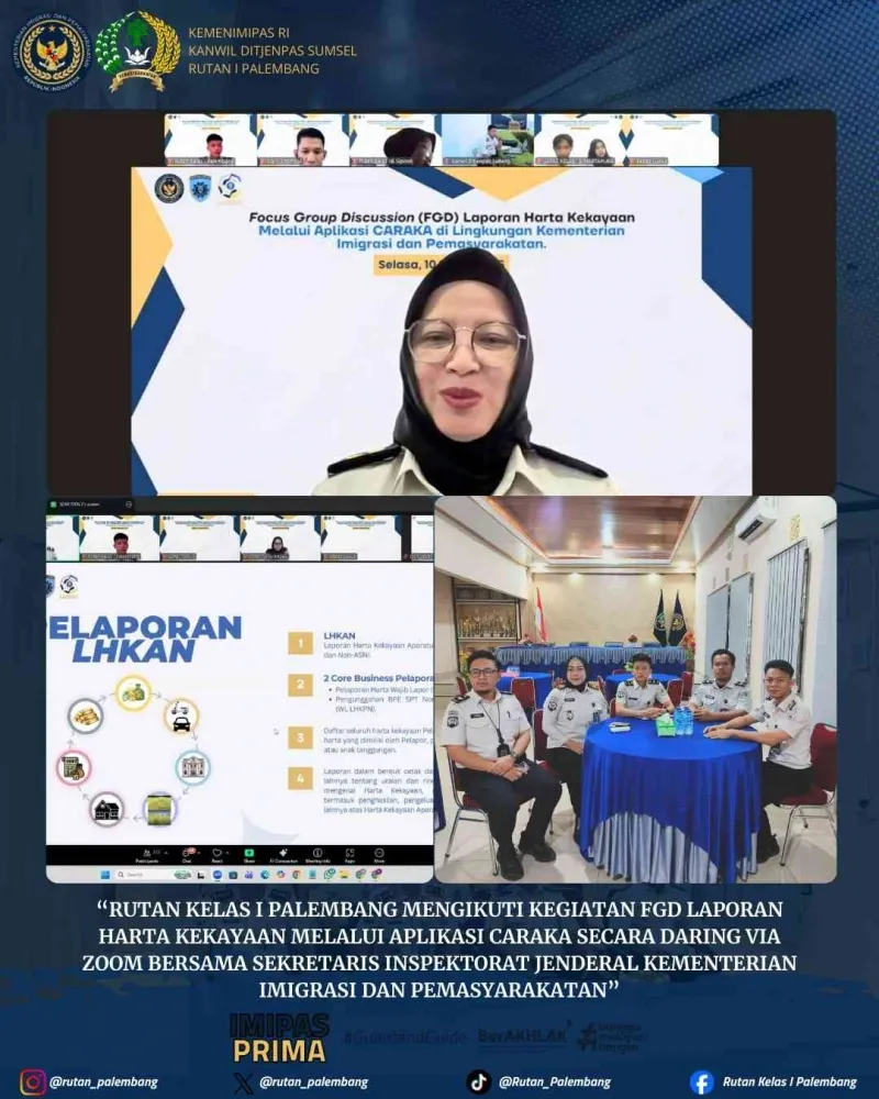Rutan Kelas I Palembang Ikuti FGD Pelaporan Harta Kekayaan Lewat Aplikasi CARAKA