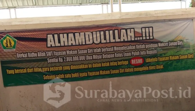 Pendopo Rp 2,8 Miliar di Makam Sunan Giri Disorot, Transparansi Dana Infaq Dipertanyakan