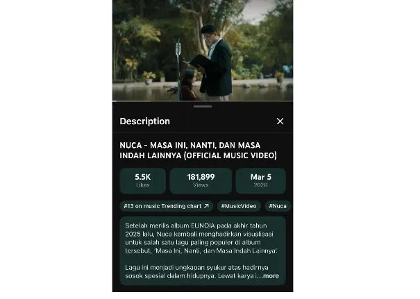 Video Musik “Masa Ini, Nanti, dan Masa Indah Lainnya” Nuca Masuk 13 Besar Trending YouTube