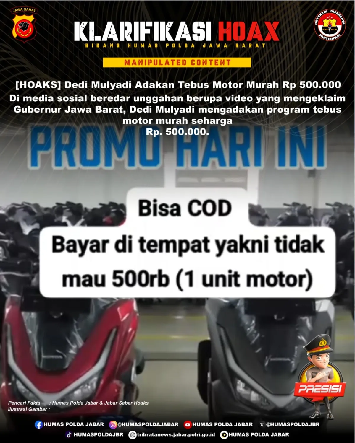 Klaim Dedi Mulyadi Gelar Program Tebus Motor Rp 500.000 Disebut Hoaks