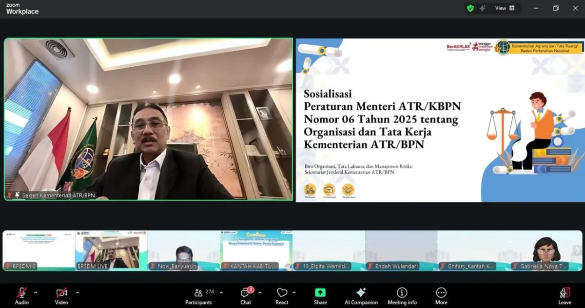 Sekjen ATR/BPN Tekankan Empat Arahan dalam Sosialisasi Aturan Organisasi dan Tata Kerja