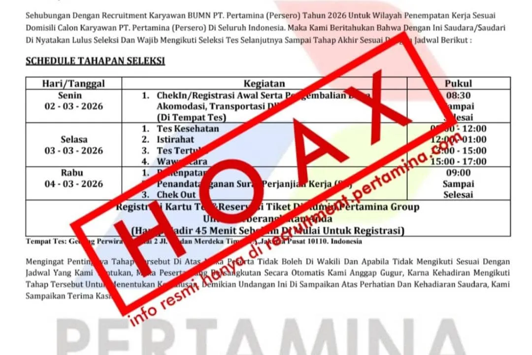 Pertamina Tegaskan Surat Panggilan Seleksi Kerja yang Beredar di Medsos adalah Hoaks
