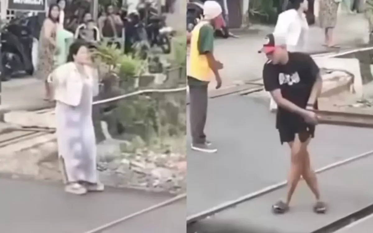 Warga Garuntang Bandar Lampung Blokir Rel dengan Besi Usai Kecelakaan di Perlintasan Tanpa Palang