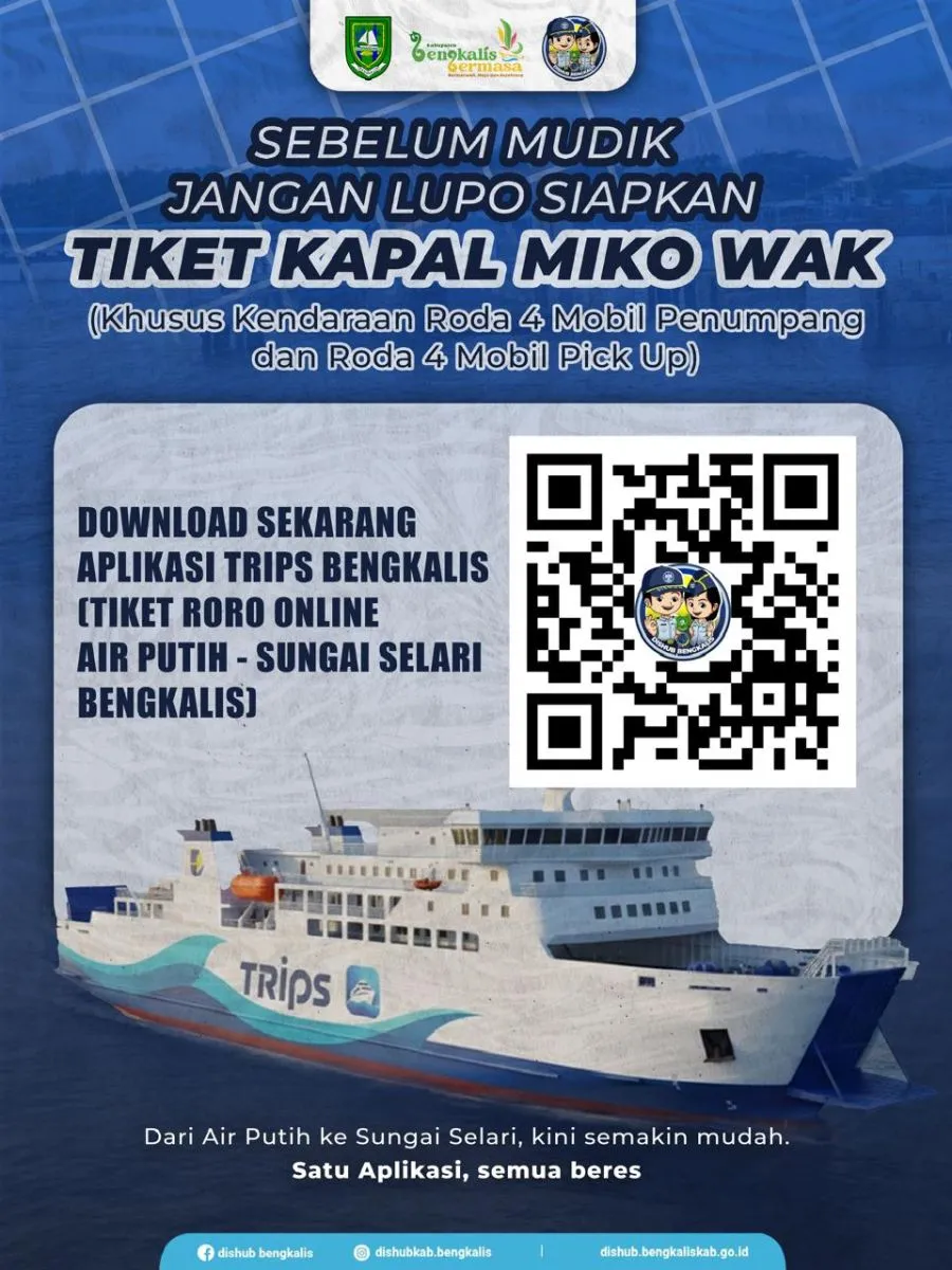 Dishub Bengkalis Imbau Pemudik Roda Empat Pesan Tiket RoRo via Aplikasi TRIPS