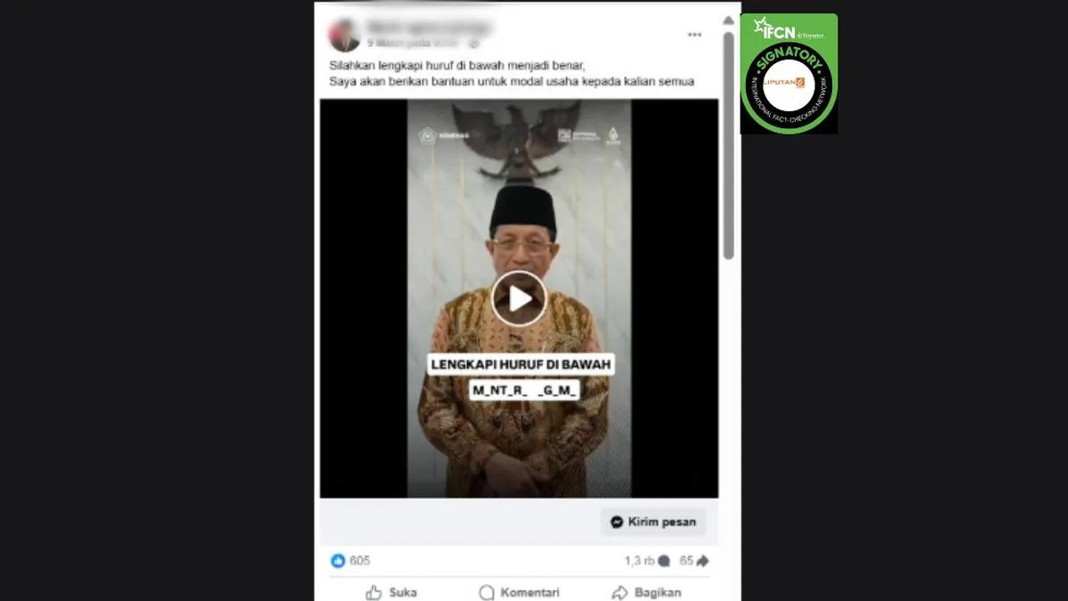 Cek Fakta: Video Menag Nasaruddin Umar Disebut Umumkan Bantuan Rp 40 Juta Ternyata Tidak Benar