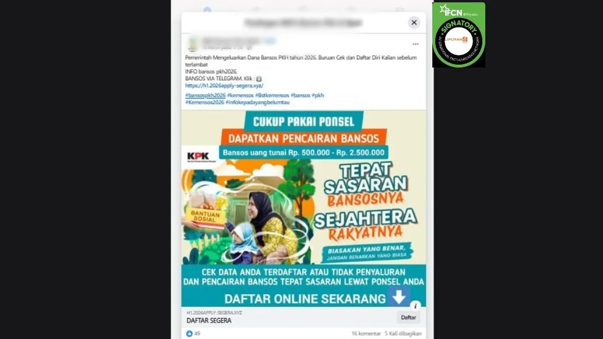 Cek Fakta: Klaim Link Cek Status Bansos PKH 2026 via Telegram Tidak Benar