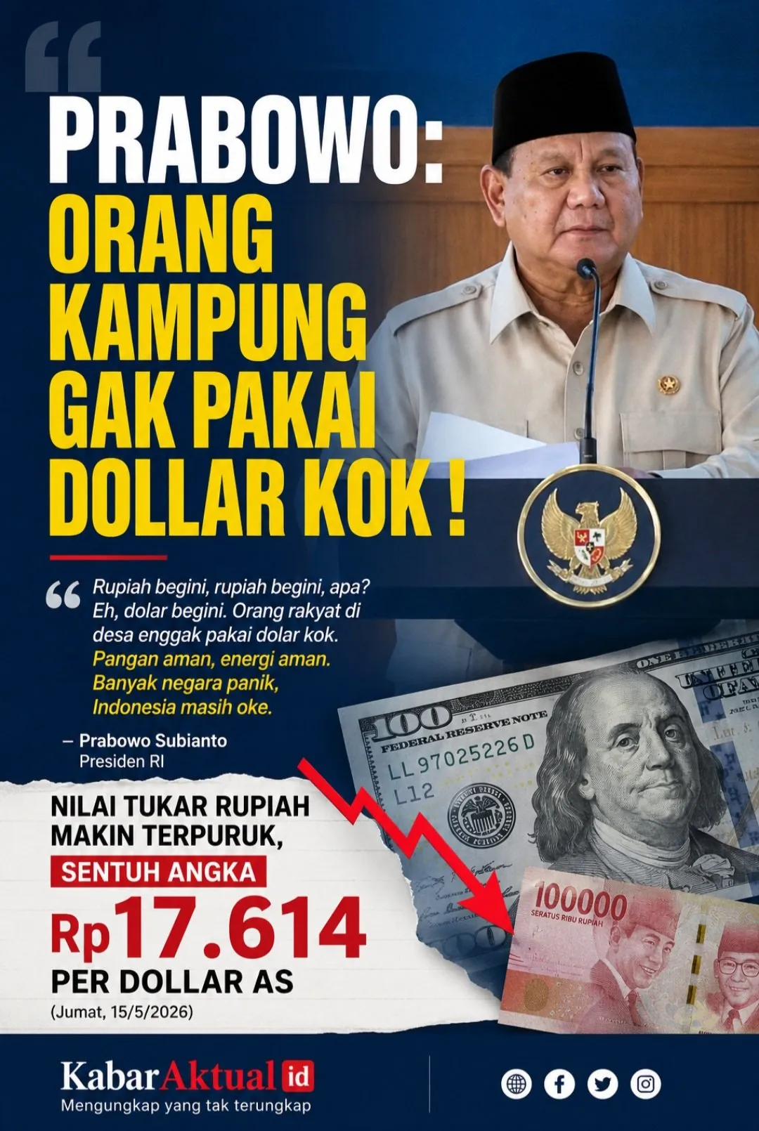 Pernyataan “Orang Desa Enggak Pakai Dolar” di Tengah Pelemahan Rupiah Menuai Kritik