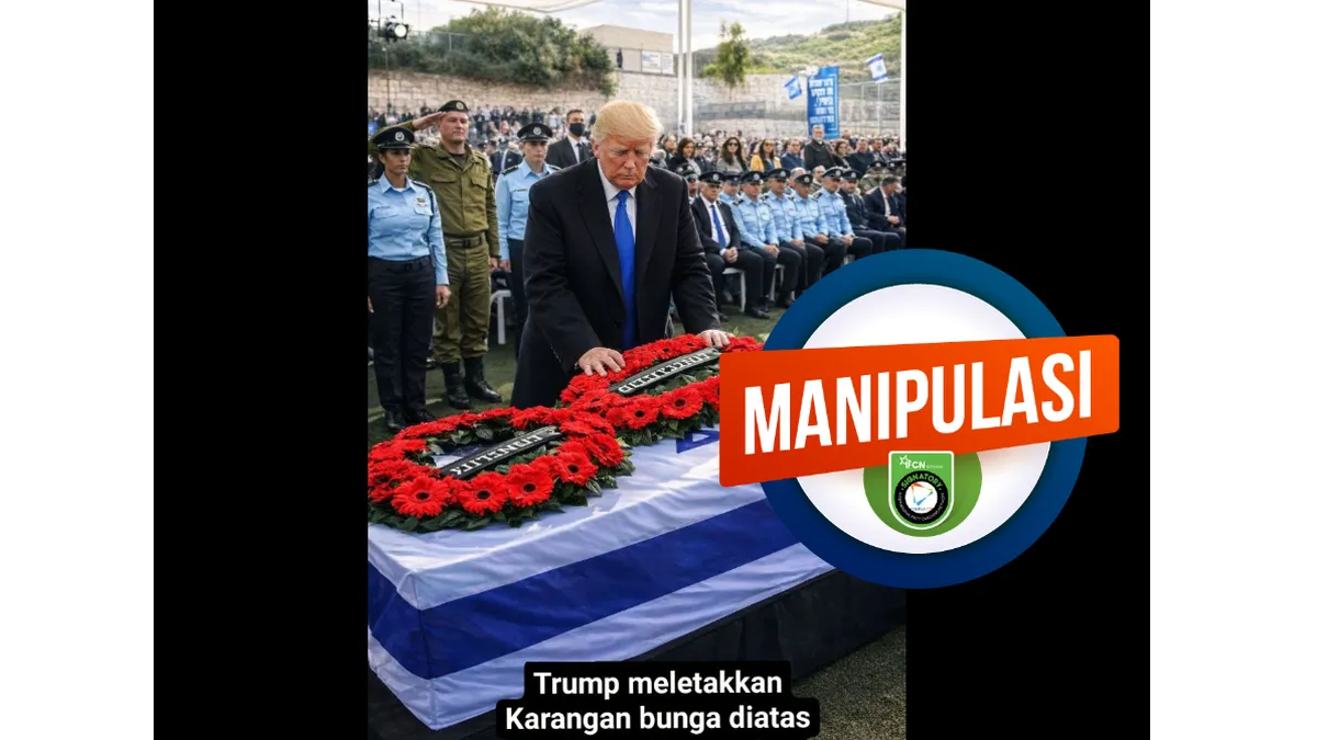 Foto Donald Trump Meletakkan Karangan Bunga di Peti Mati Netanyahu Disebut Rekayasa AI