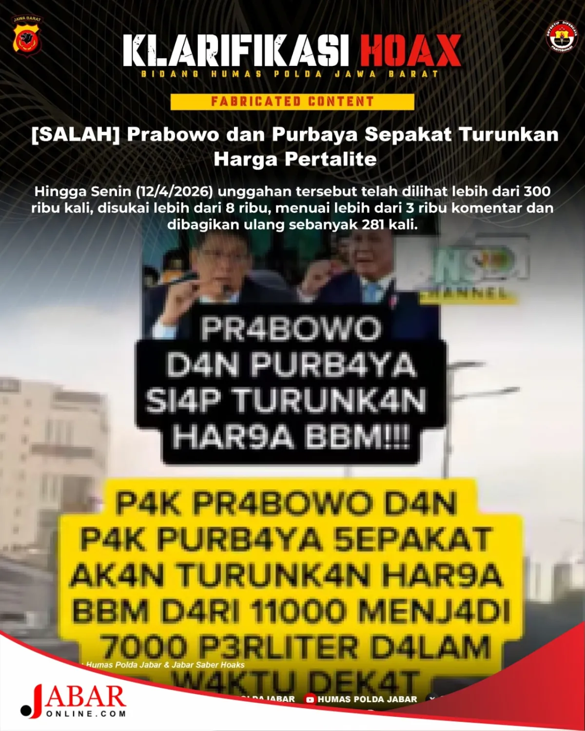 Klaim Kesepakatan Prabowo dan Purbaya soal Pertalite Turun Disebut Hoaks