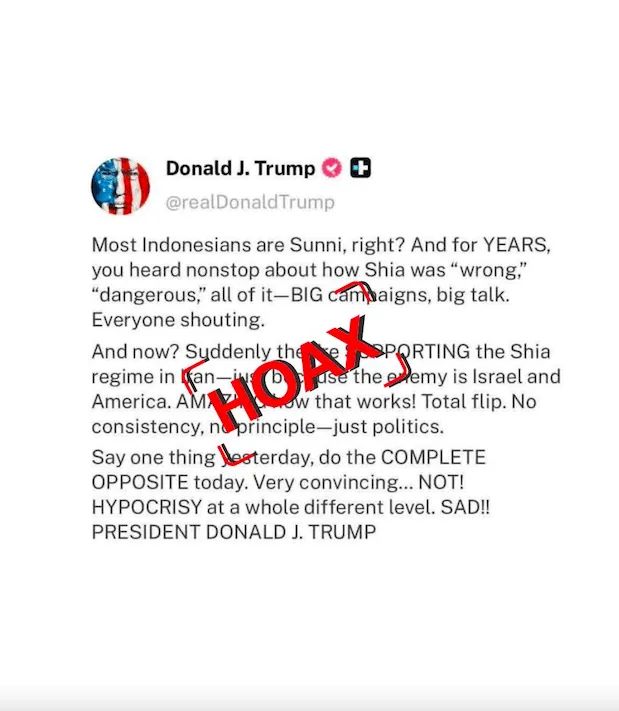 Cek Fakta: Tidak Ditemukan Unggahan Trump yang Menyindir Indonesia soal Dukungan ke Iran