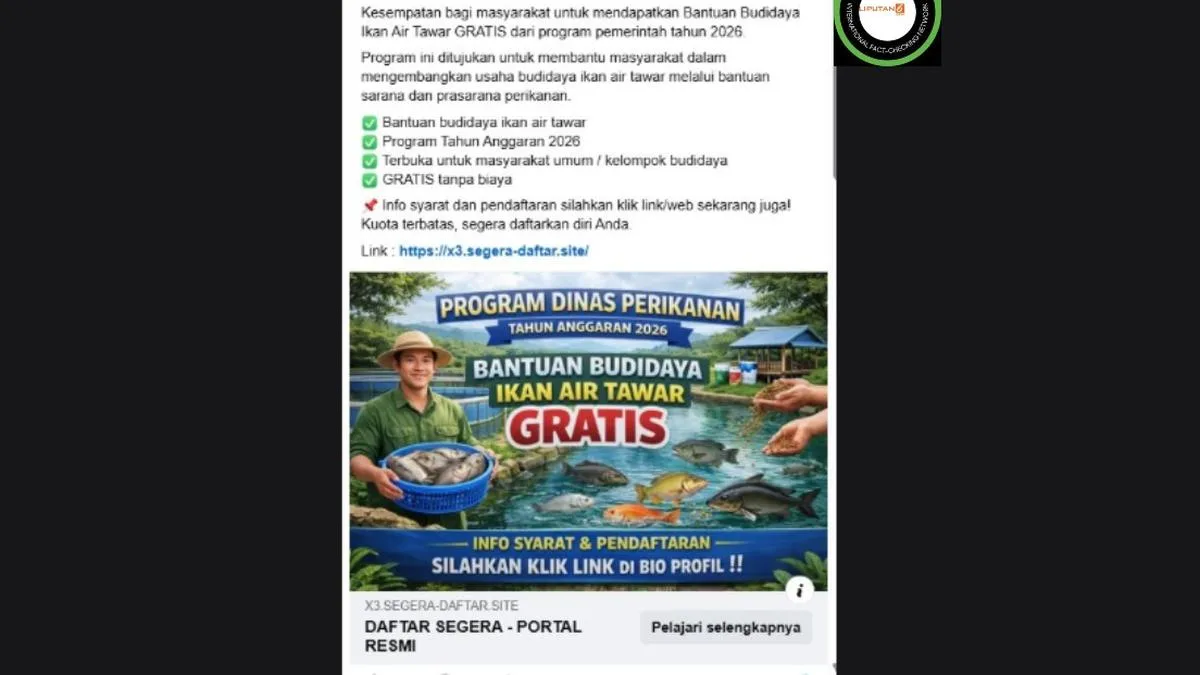 Cek Fakta: Tautan Pendaftaran Bantuan Budidaya Ikan Air Tawar Gratis Disebut Tidak Benar