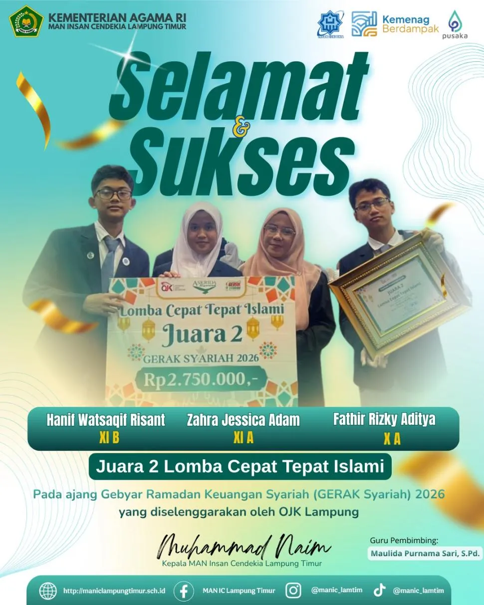 Tim MAN IC Lampung Timur Finis Runner-up Lomba Cepat Tepat Islami GERAK Syariah 2026 di MBK Bandar Lampung