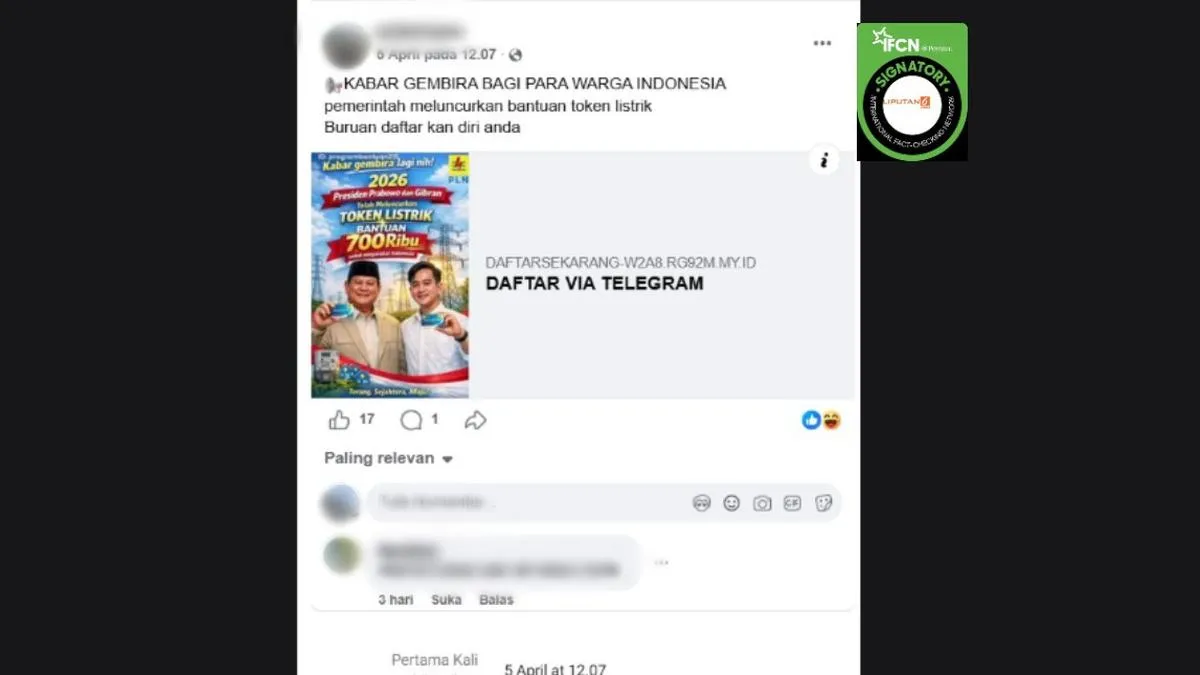 Klaim Link Pendaftaran Bantuan Token Listrik Rp700 Ribu dari Prabowo-Gibran Dipastikan Tidak Benar
