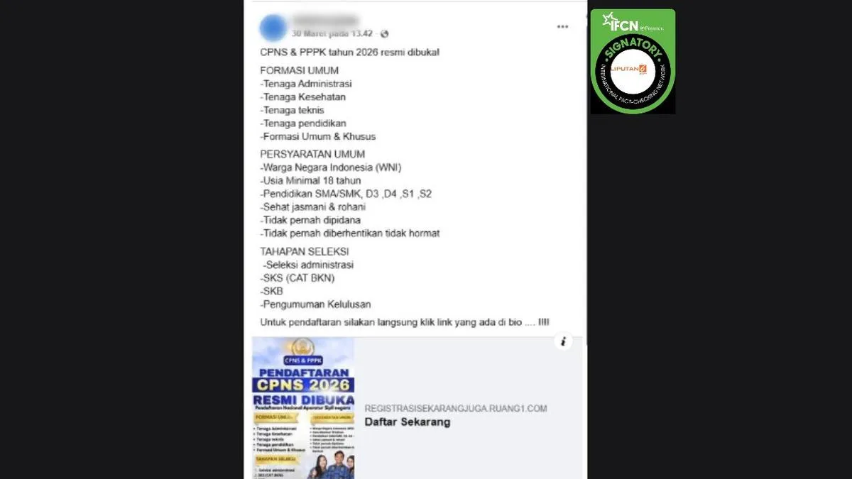 Cek Fakta: Klaim Link Pendaftaran CPNS dan PPPK 2026 Tidak Benar, Pendaftaran Hanya Lewat Portal SSCASN