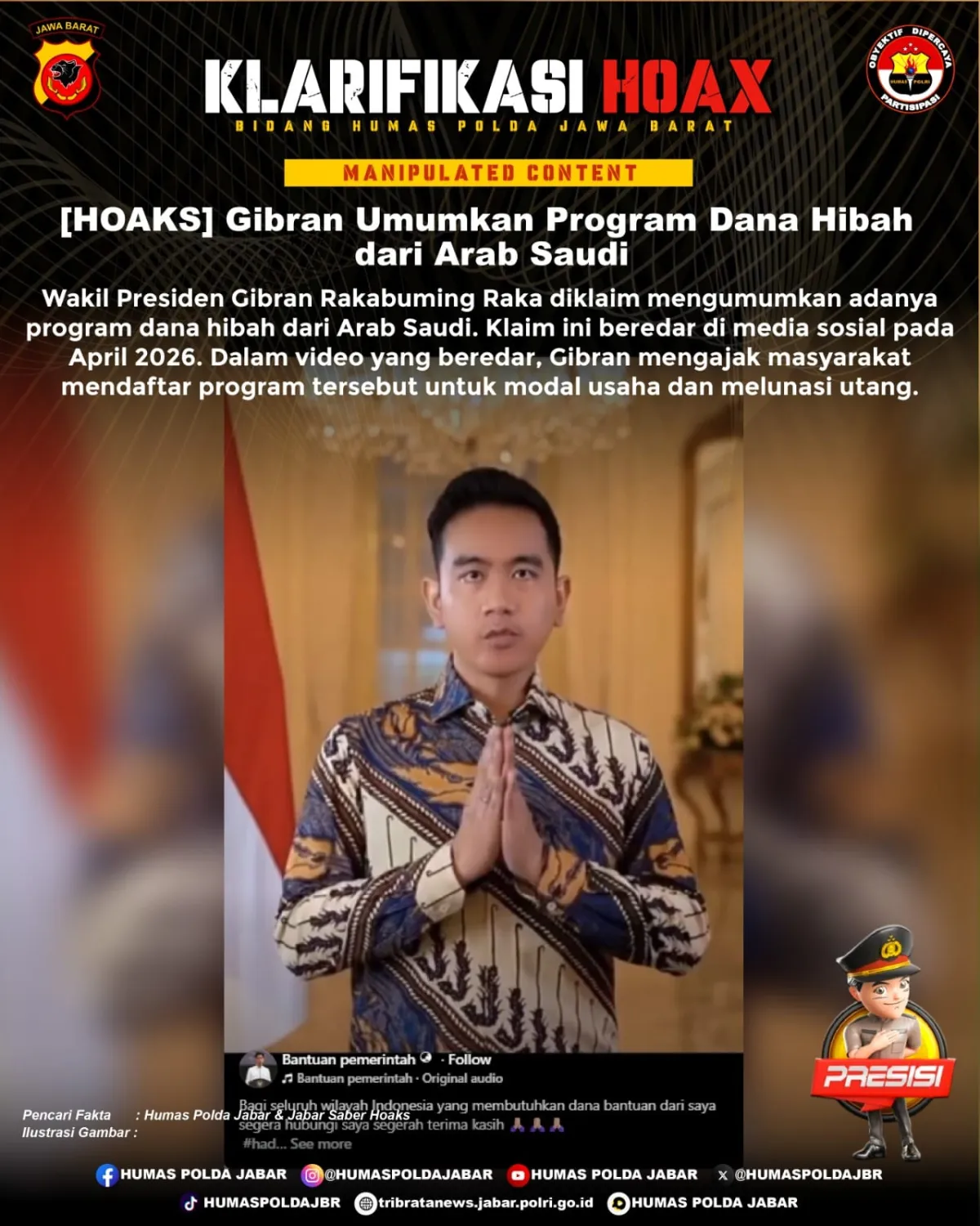 Cek Fakta: Video Gibran Klaim Dana Hibah dari Arab Saudi Ternyata Hasil Manipulasi