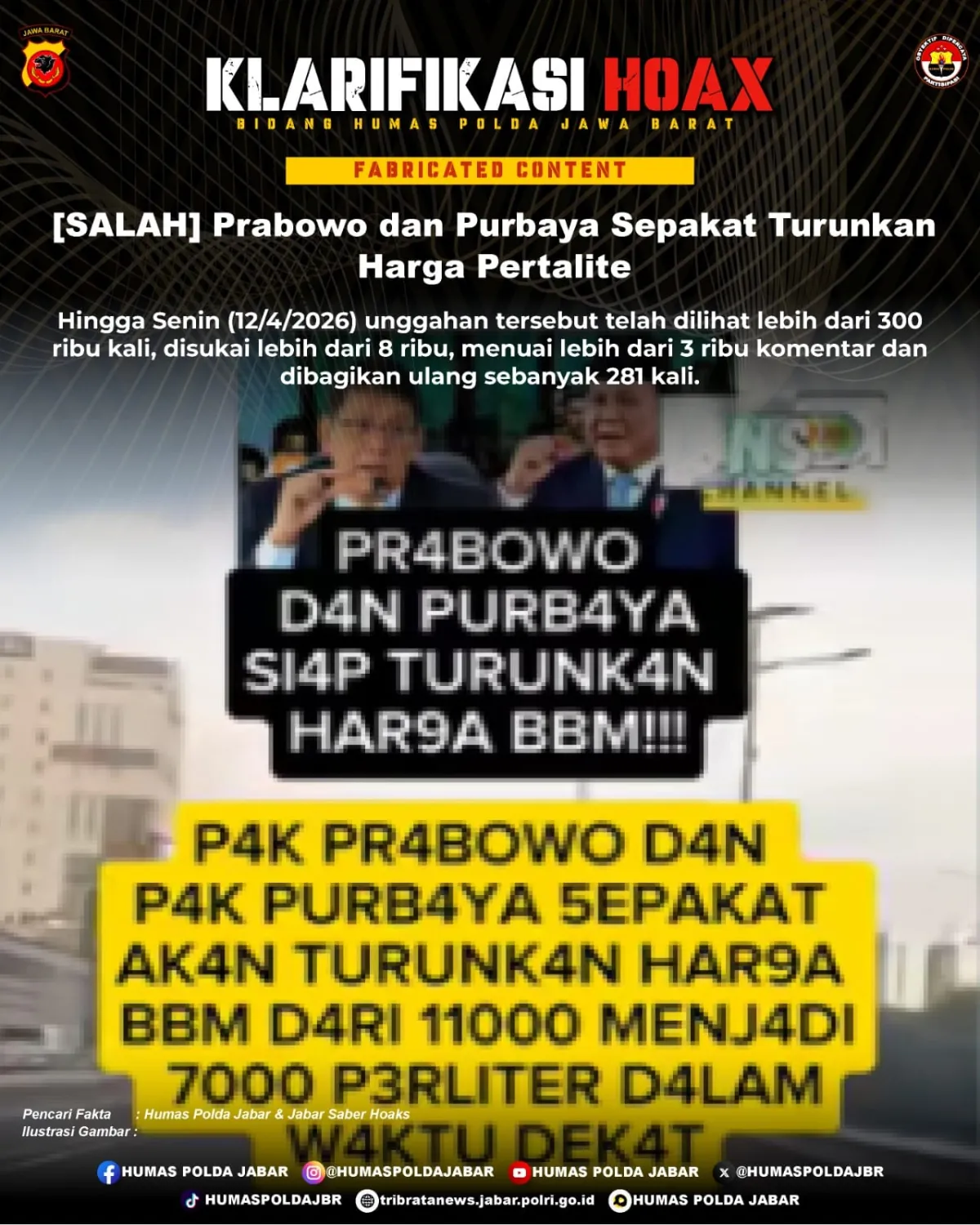 Klaim Prabowo dan Purbaya Sepakat Turunkan Harga Pertalite Dinyatakan Salah