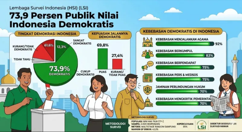 Survei LSI: 73,9% Responden Menilai Indonesia Masih Demokratis