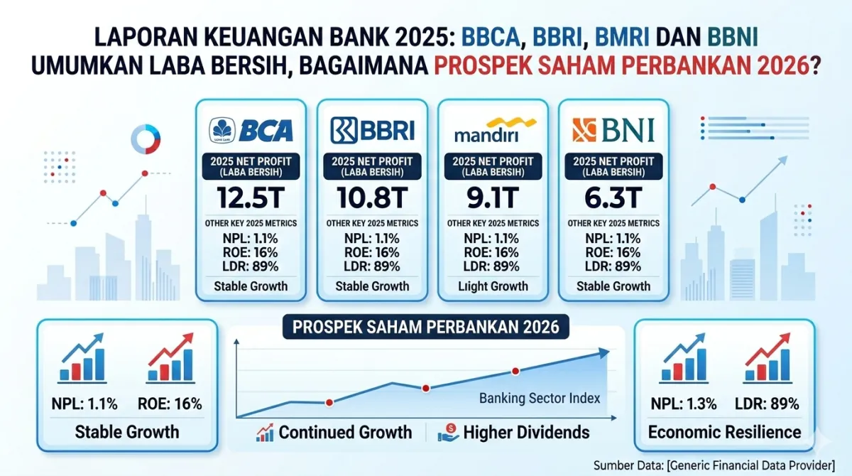 Laporan Keuangan Bank 2025: BBCA, BBRI, BMRI, dan BBNI Umumkan Laba Bersih, Prospek Saham Perbankan 2026 Jadi Sorotan