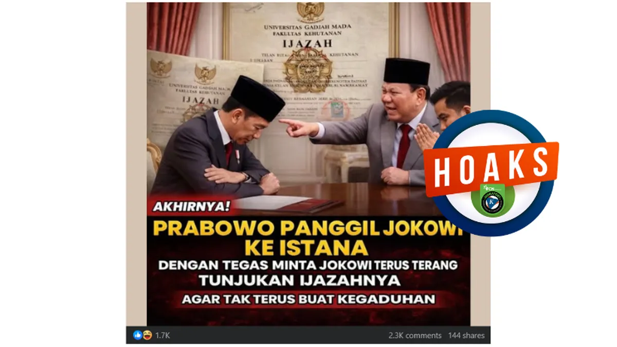 Hoaks soal Prabowo Memanggil Jokowi ke Istana untuk Tunjukkan Ijazah Asli Beredar di Media Sosial