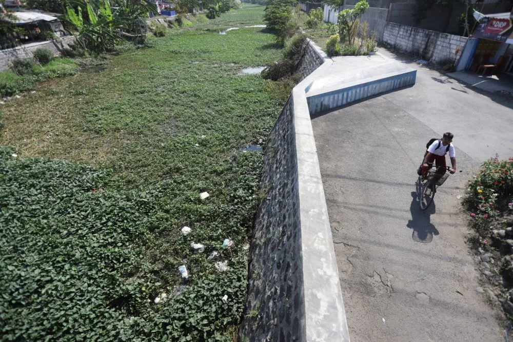 Tumbuhan Liar Menutupi Sungai Sadar di Mojokerto, Warga Khawatir Picu Sumbatan Saat Hujan