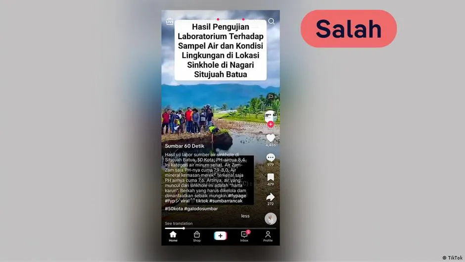 Cek Fakta: Klaim Air Sinkhole di Limapuluh Kota Aman Diminum karena pH 8,4 Dinilai Keliru