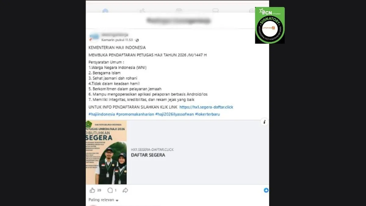 Cek Fakta: Tautan Pendaftaran Petugas Haji 2026 di Facebook Tidak Benar, Ini Link Resminya