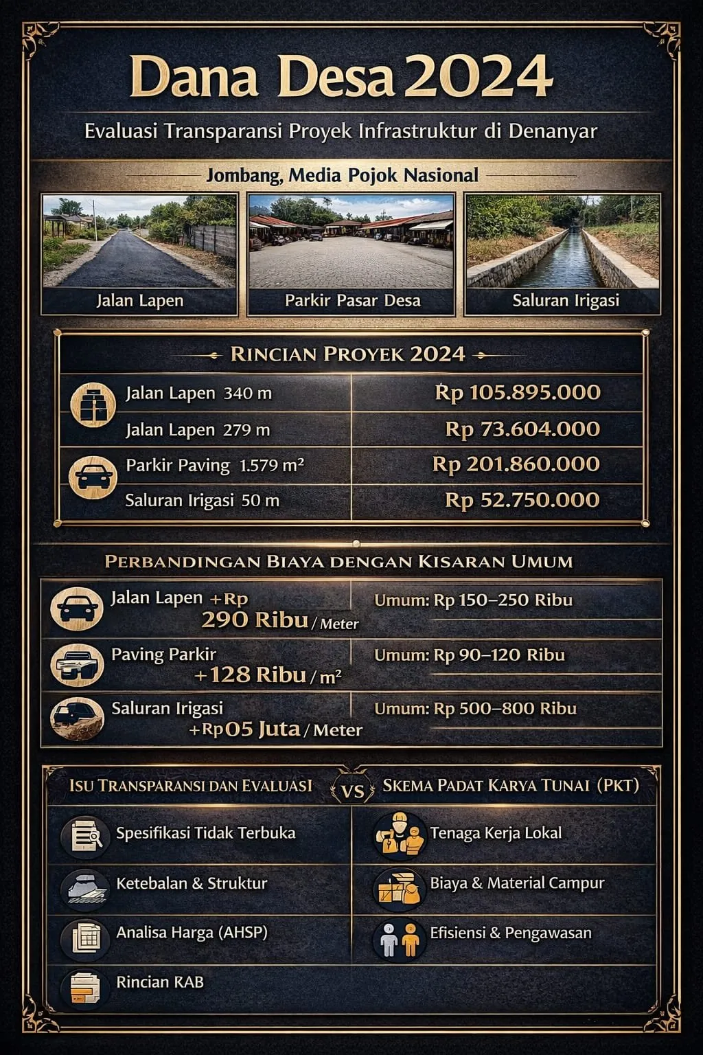 Empat Proyek Infrastruktur Dana Desa Denanyar 2024 Rampung, Transparansi Spesifikasi dan Kewajaran Biaya Disorot