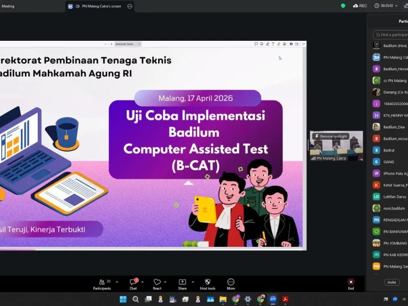 Badilum Uji Coba Aplikasi B-CAT di PN Malang, Digelar Hybrid dan Diikuti Sejumlah PN di Jawa Timur