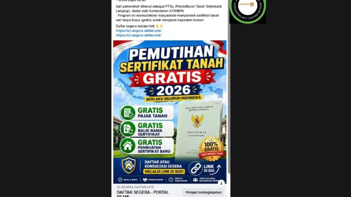 Kementerian ATR/BPN Tegaskan Tautan “Pemutihan Sertifikat Tanah Gratis 2026” Adalah Hoaks
