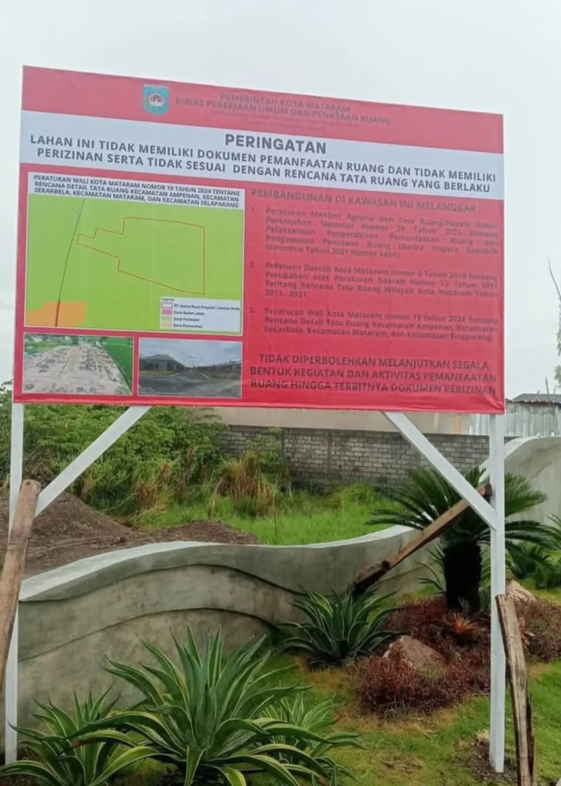 Diduga Melanggar RTRW, Dinas PUPR Mataram Pasang Plang Peringatan di Perumahan