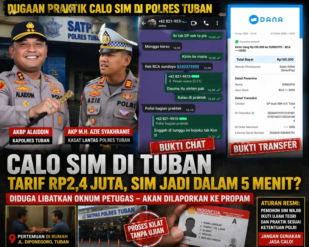 Dugaan Calo SIM di Satpas Polres Tuban Disorot, Transparansi Layanan Dipertanyakan