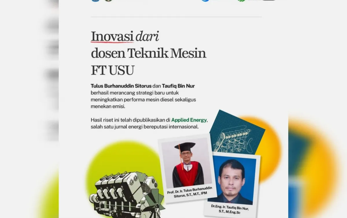Peneliti USU Kembangkan Strategi Bahan Bakar Ganda dan Nano-Additives untuk Menekan Emisi Mesin Diesel
