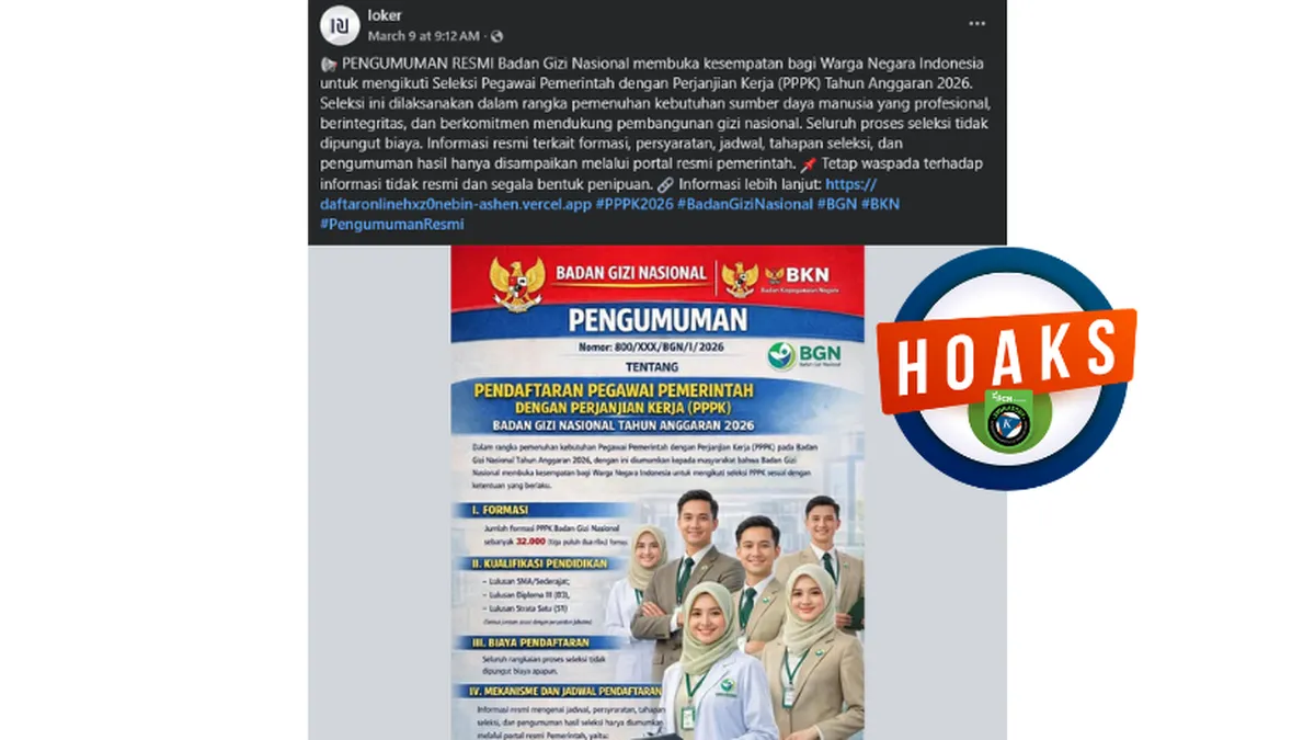 Hoaks di Media Sosial: BGN Disebut Buka Seleksi PPPK 2026 dengan 32.000 Formasi